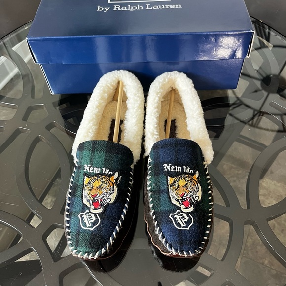 Polo Ralph Lauren Yarmond Tiger Shearling-Lined Slippers Men's Sz 10 New - Picture 2 of 6